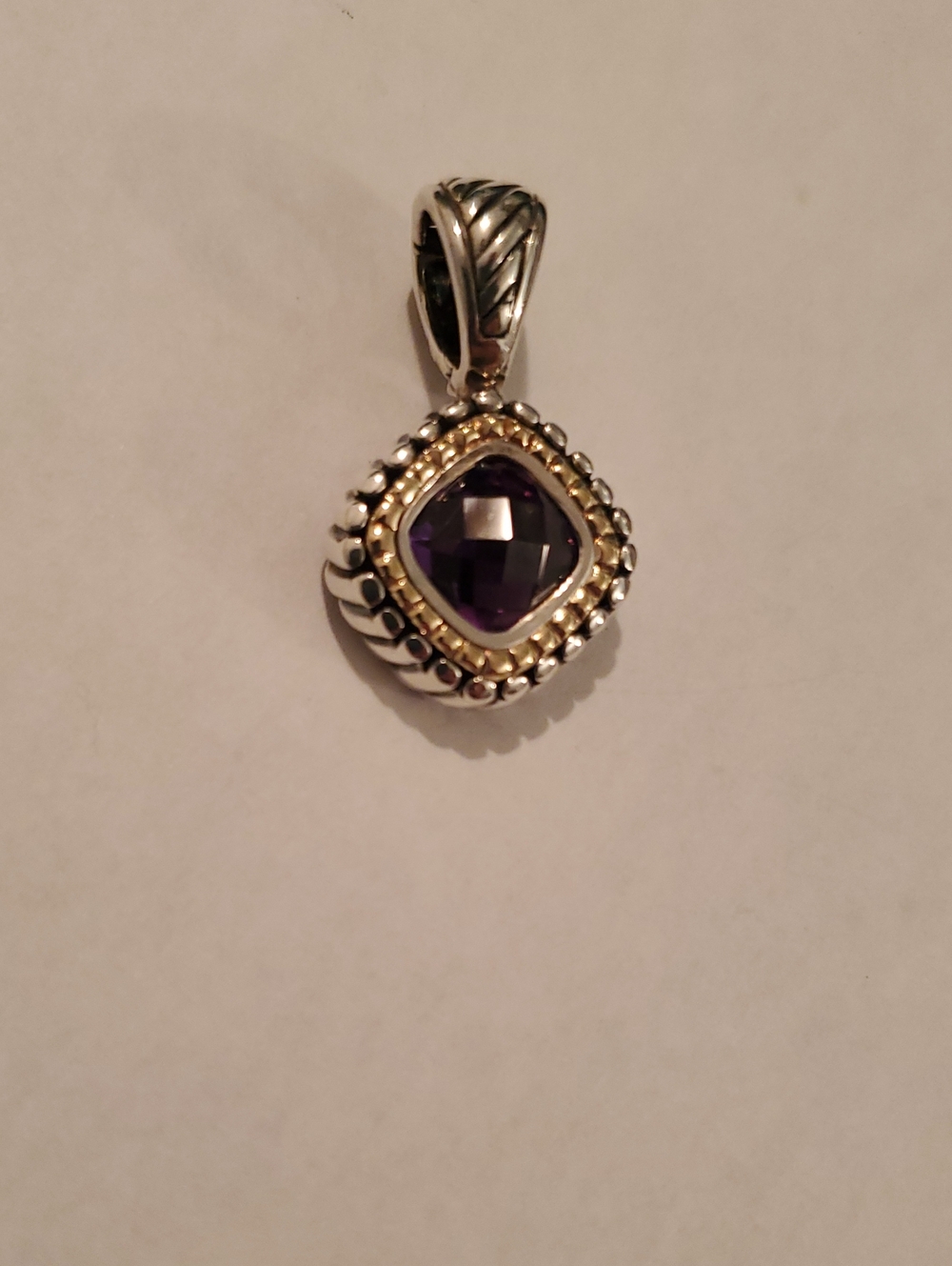 Sterling-Style Purple Gemstone Pendant with Gold Accents